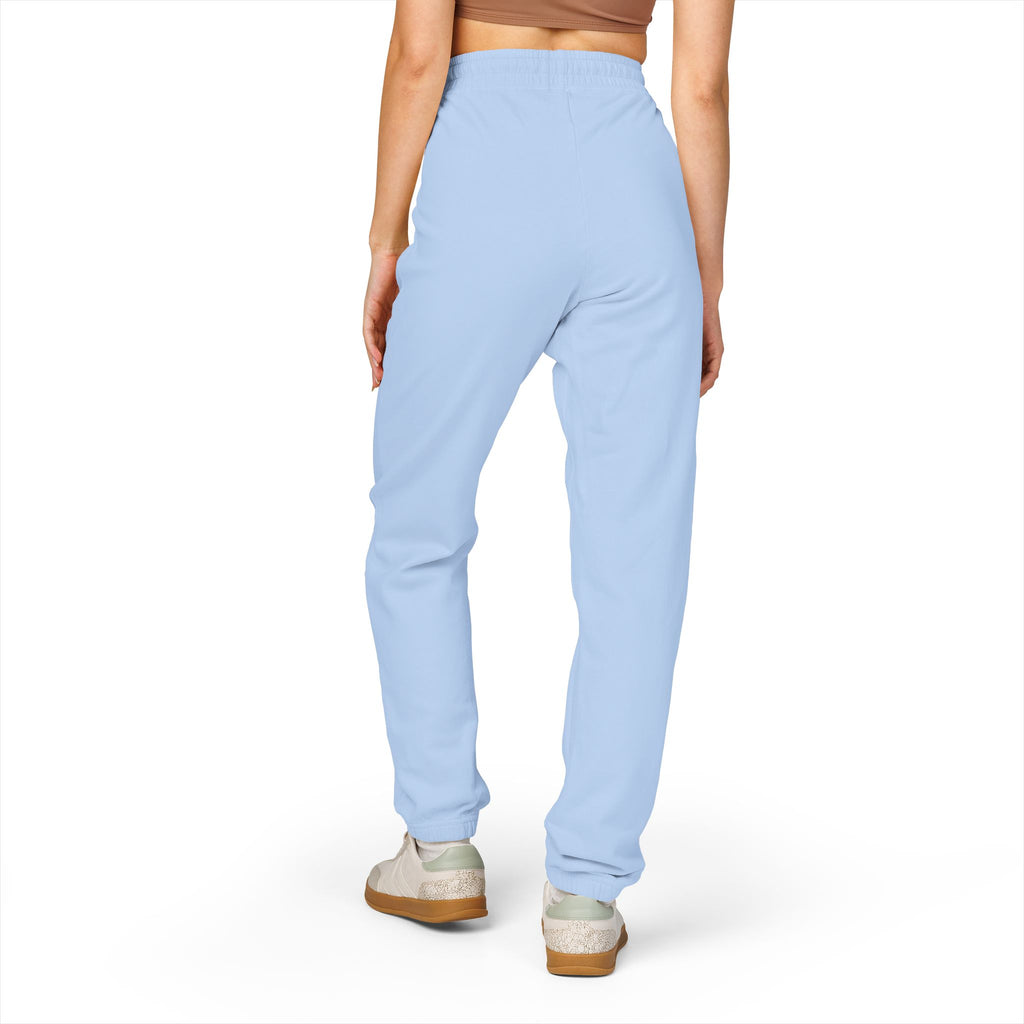 Graphic Sweatpants — Vertical 'Peace, Love, Music' Retro Band Design