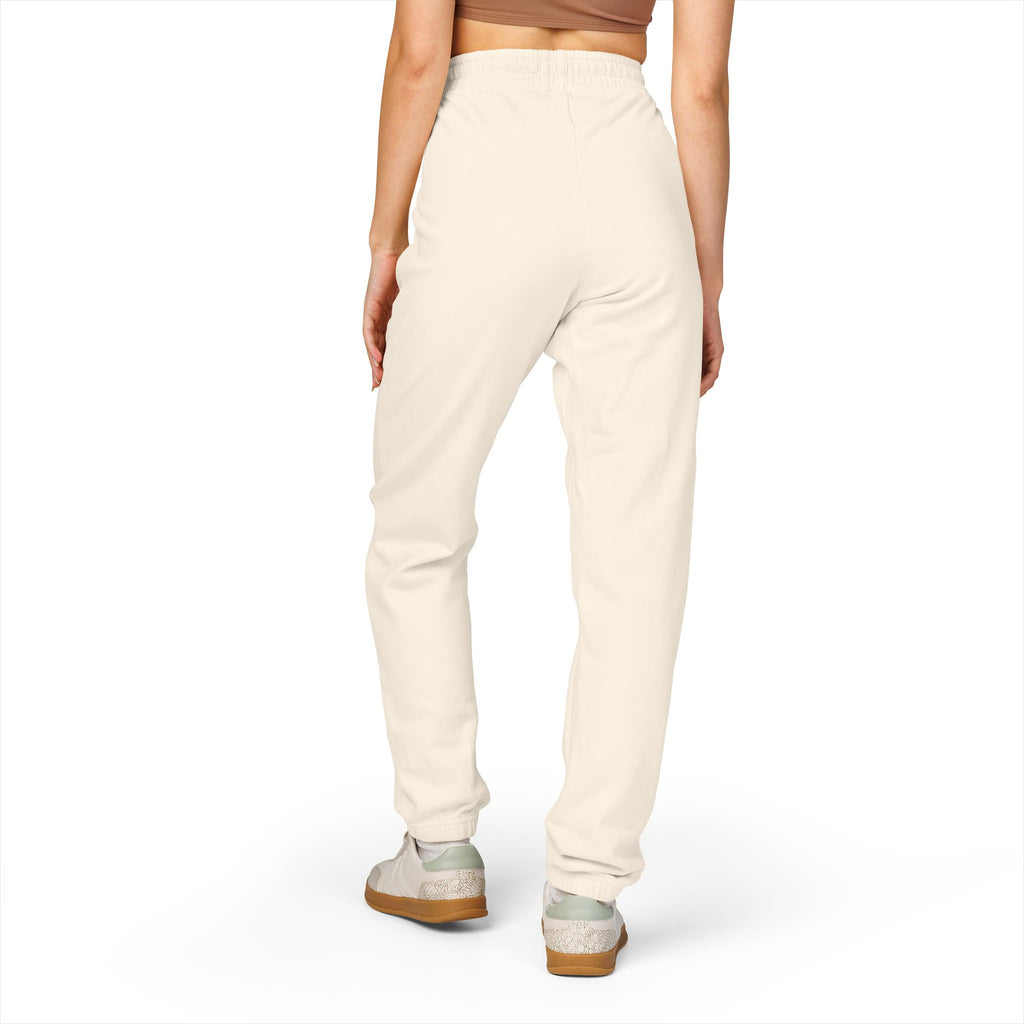 Graphic Sweatpants — Vertical 'Peace, Love, Music' Retro Band Design