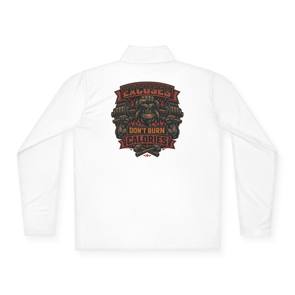 Quarter-Zip Pullover — "Calories Don't Burn, I Crush Them" Vintage Gym Graphic