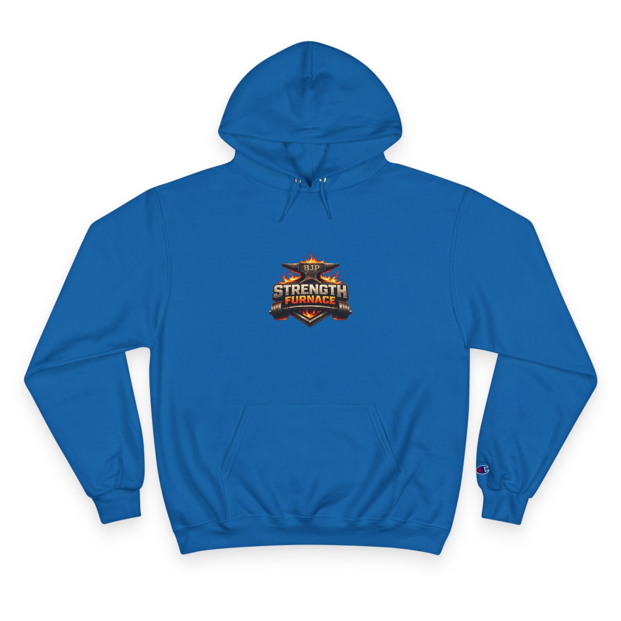 Strength Furnace Hoodie — Flaming Skull Barbell Gym Sweatshirt