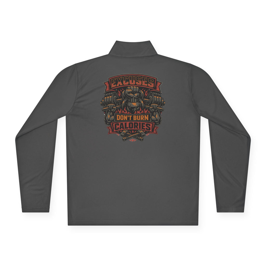 Quarter-Zip Pullover — "Calories Don't Burn, I Crush Them" Vintage Gym Graphic