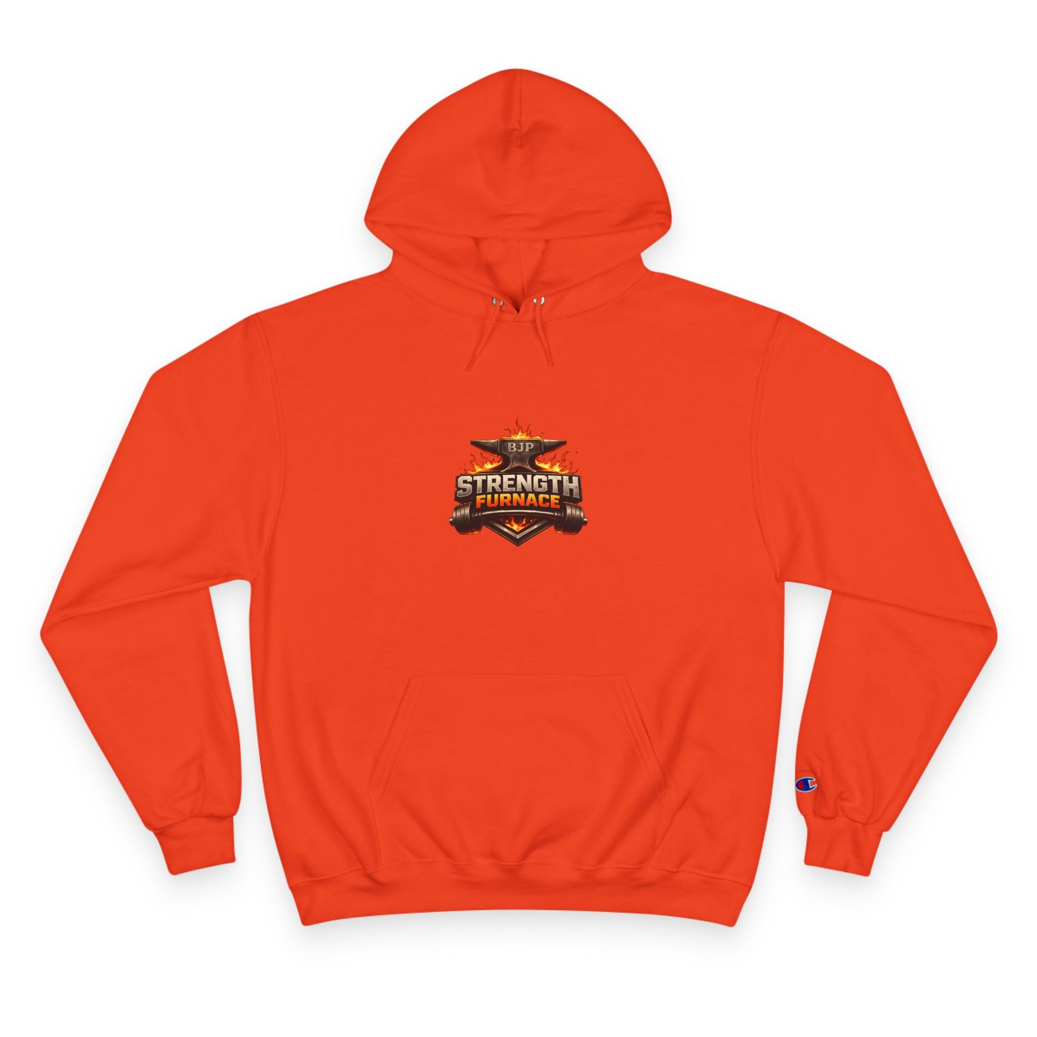 Strength Furnace Hoodie — Flaming Skull Barbell Gym Sweatshirt