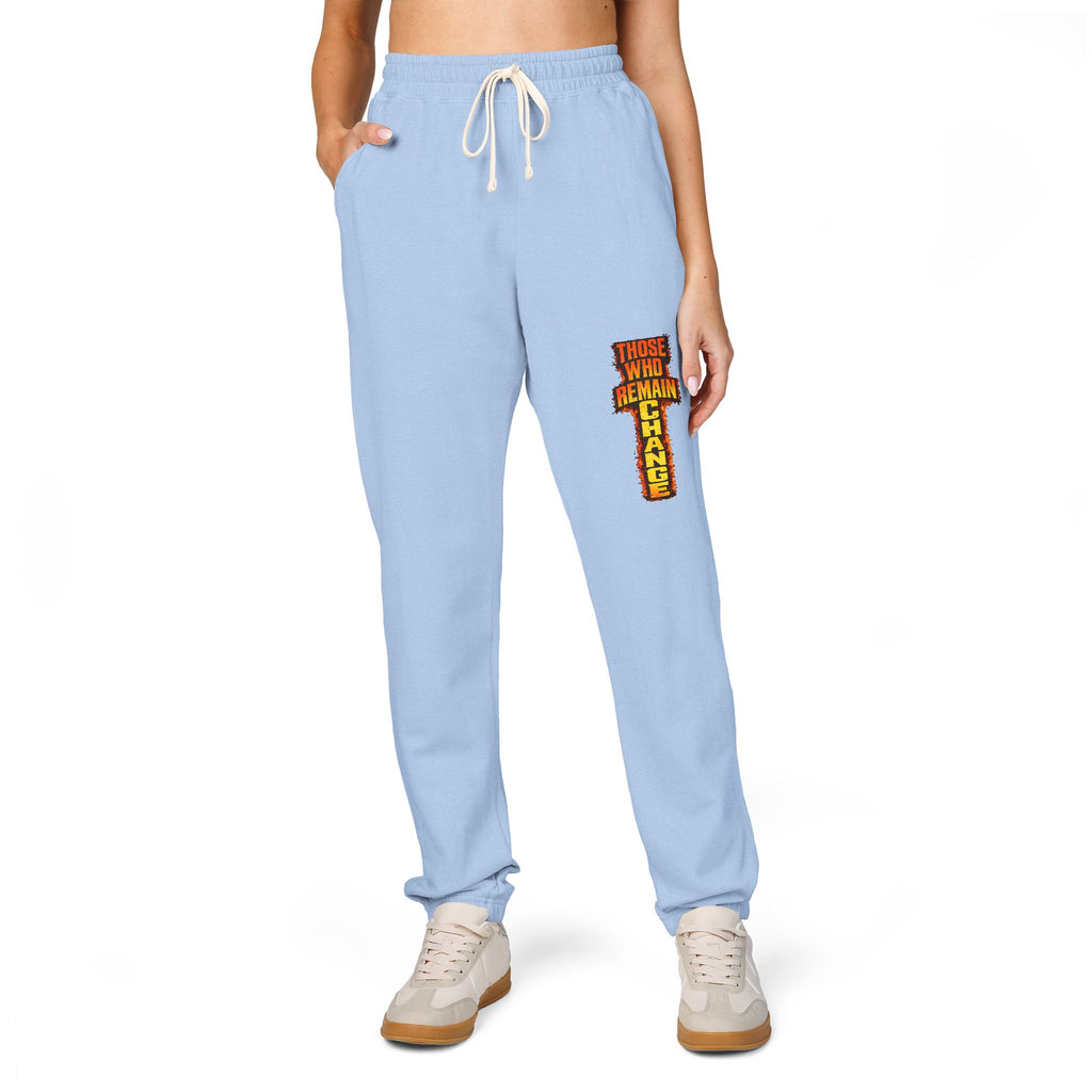 Graphic Sweatpants — Vertical 'Peace, Love, Music' Retro Band Design