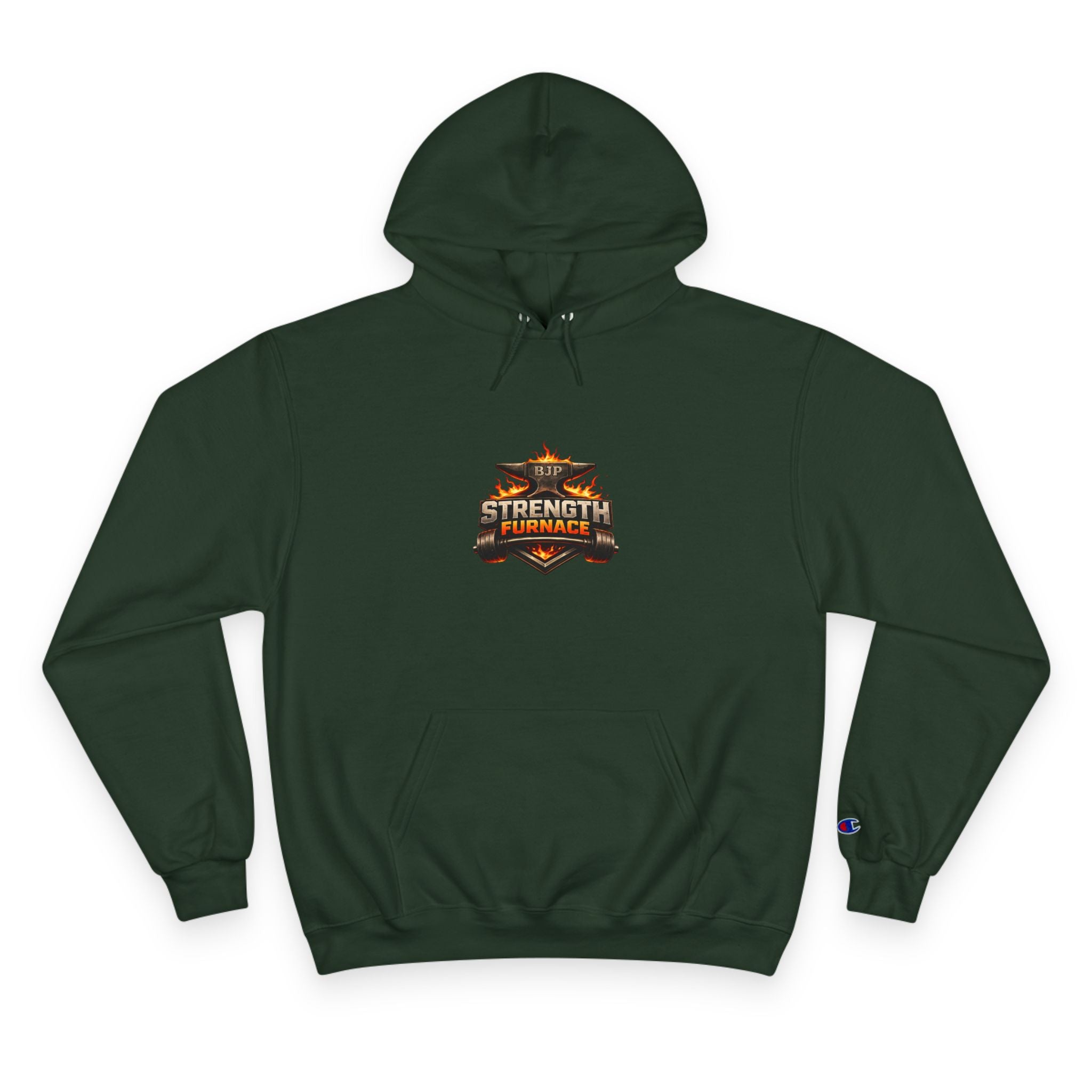 Strength Furnace Hoodie — Flaming Skull Barbell Gym Sweatshirt