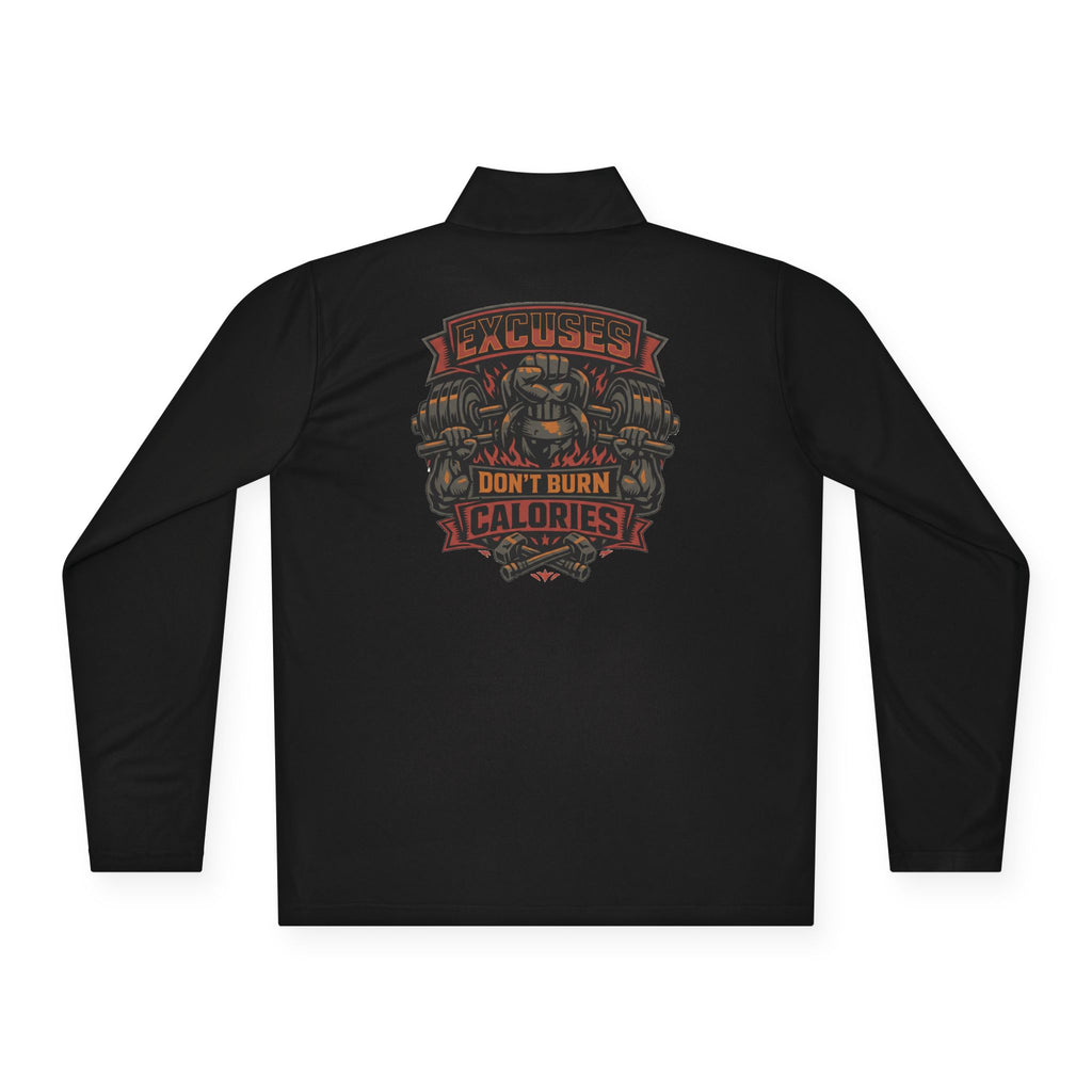 Quarter-Zip Pullover — "Calories Don't Burn, I Crush Them" Vintage Gym Graphic