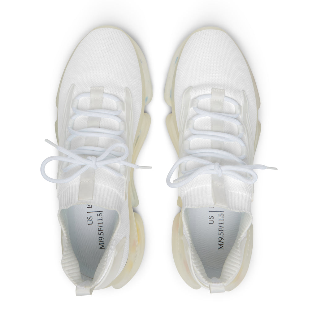 Men's Lightweight Mesh Sneakers — Breathable White Athletic Shoes with Color-Speckled Sole