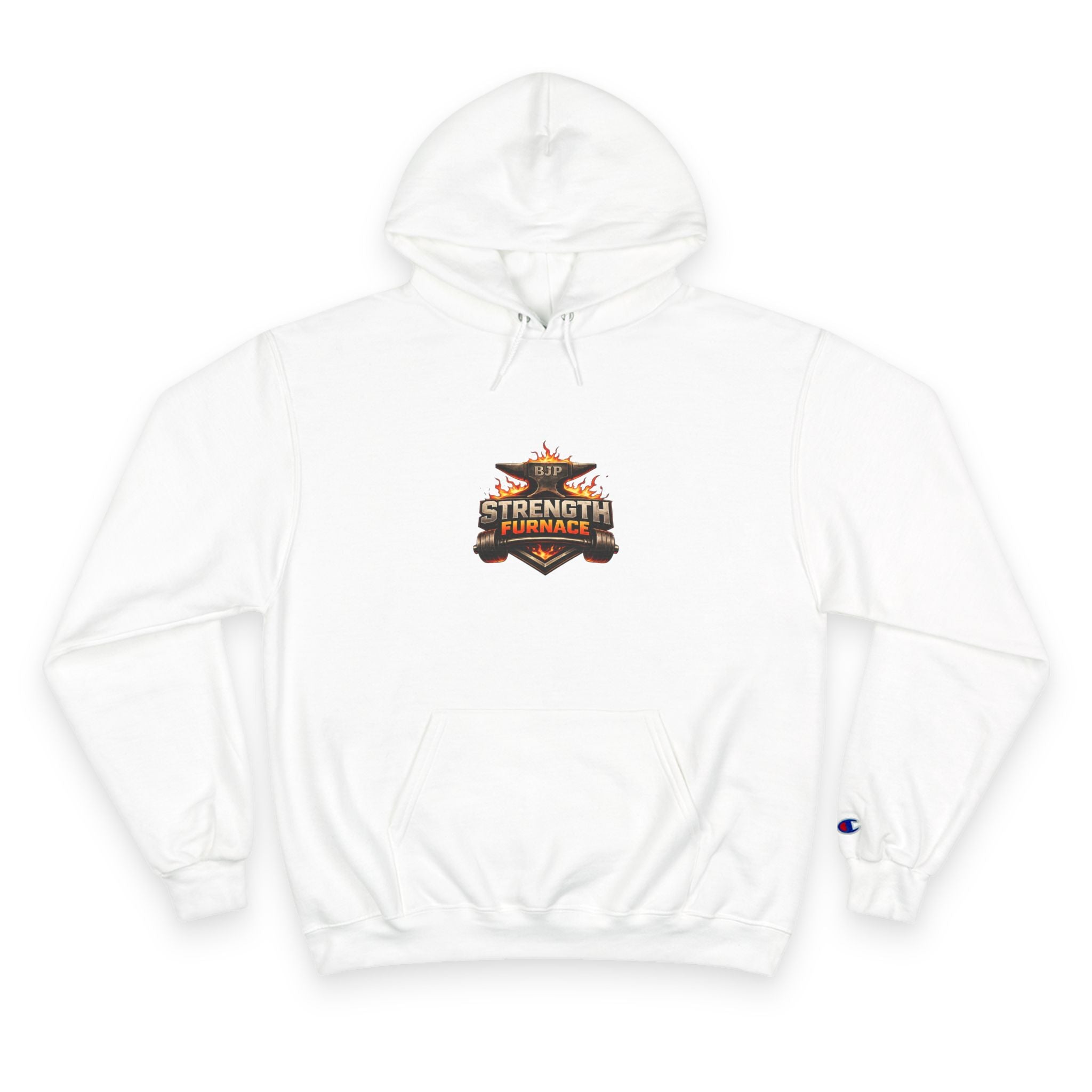 Strength Furnace Hoodie — Flaming Skull Barbell Gym Sweatshirt