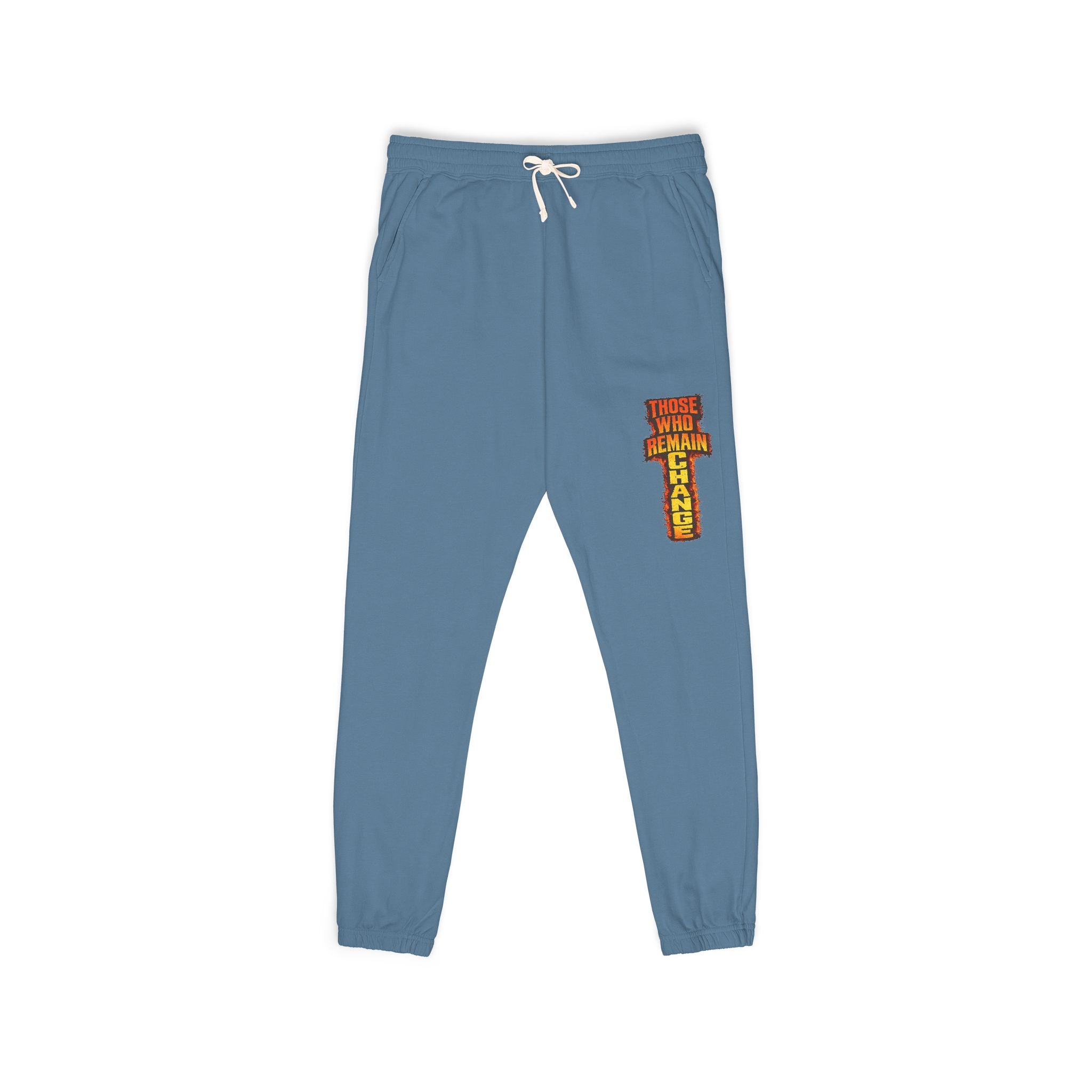 Graphic Sweatpants — Vertical 'Peace, Love, Music' Retro Band Design