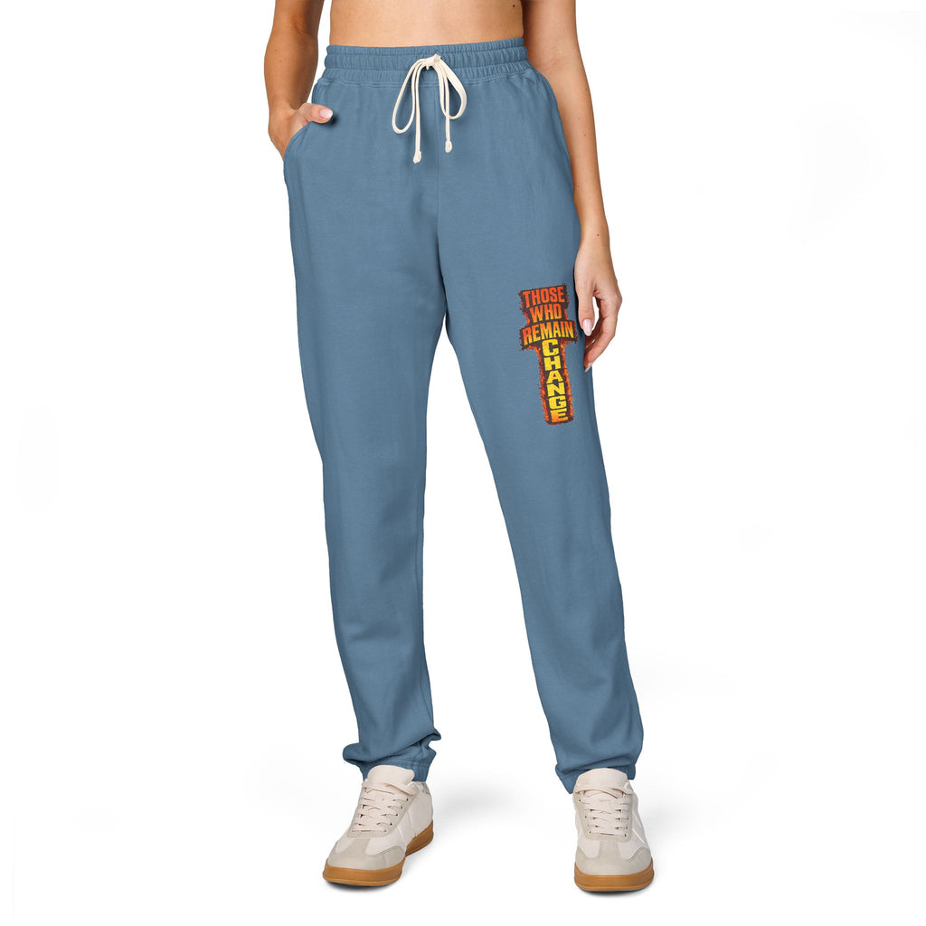 Graphic Sweatpants — Vertical 'Peace, Love, Music' Retro Band Design