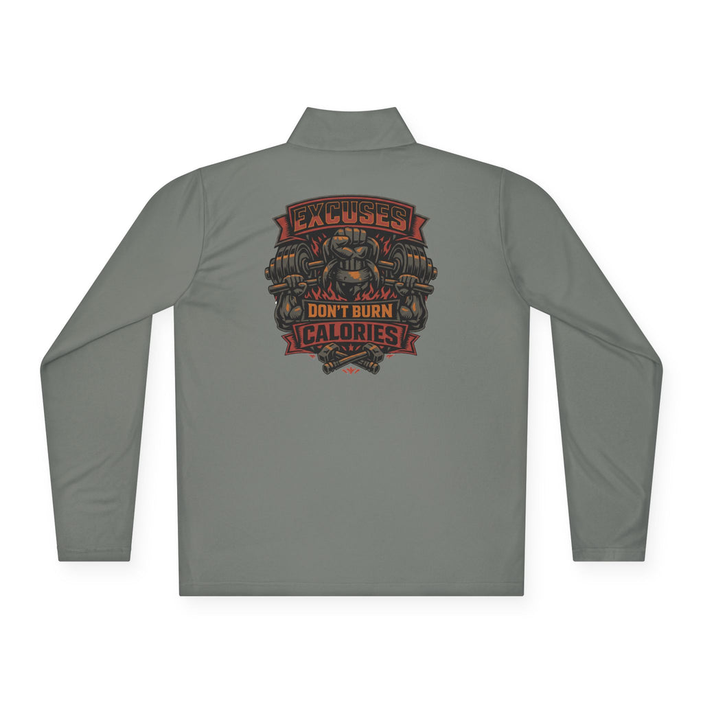 Quarter-Zip Pullover — "Calories Don't Burn, I Crush Them" Vintage Gym Graphic