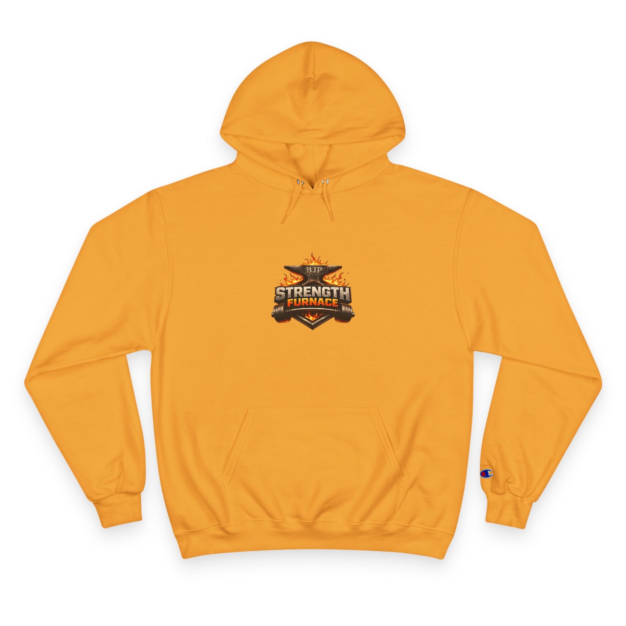 Strength Furnace Hoodie — Flaming Skull Barbell Gym Sweatshirt