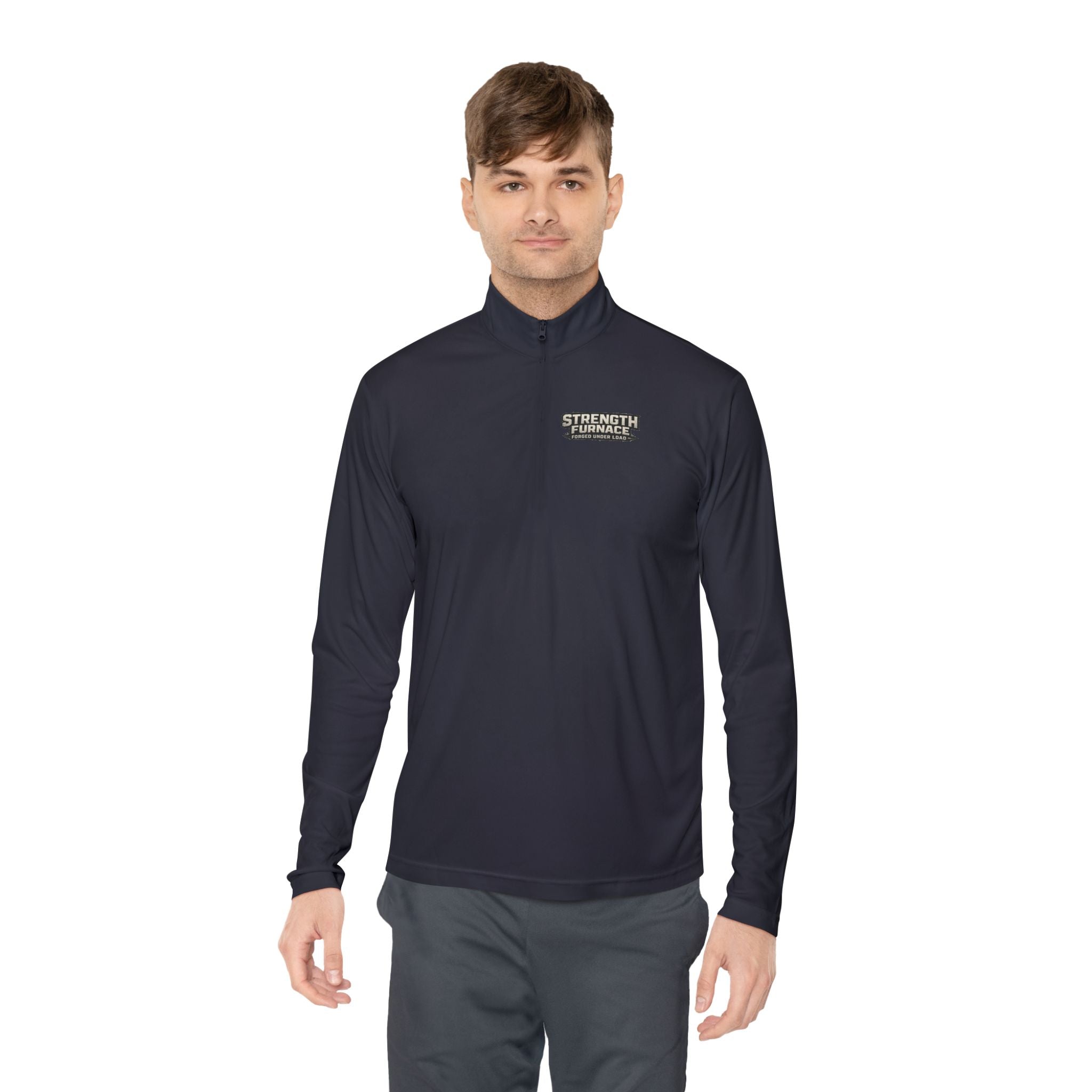 Quarter-Zip Pullover — "Calories Don't Burn, I Crush Them" Vintage Gym Graphic