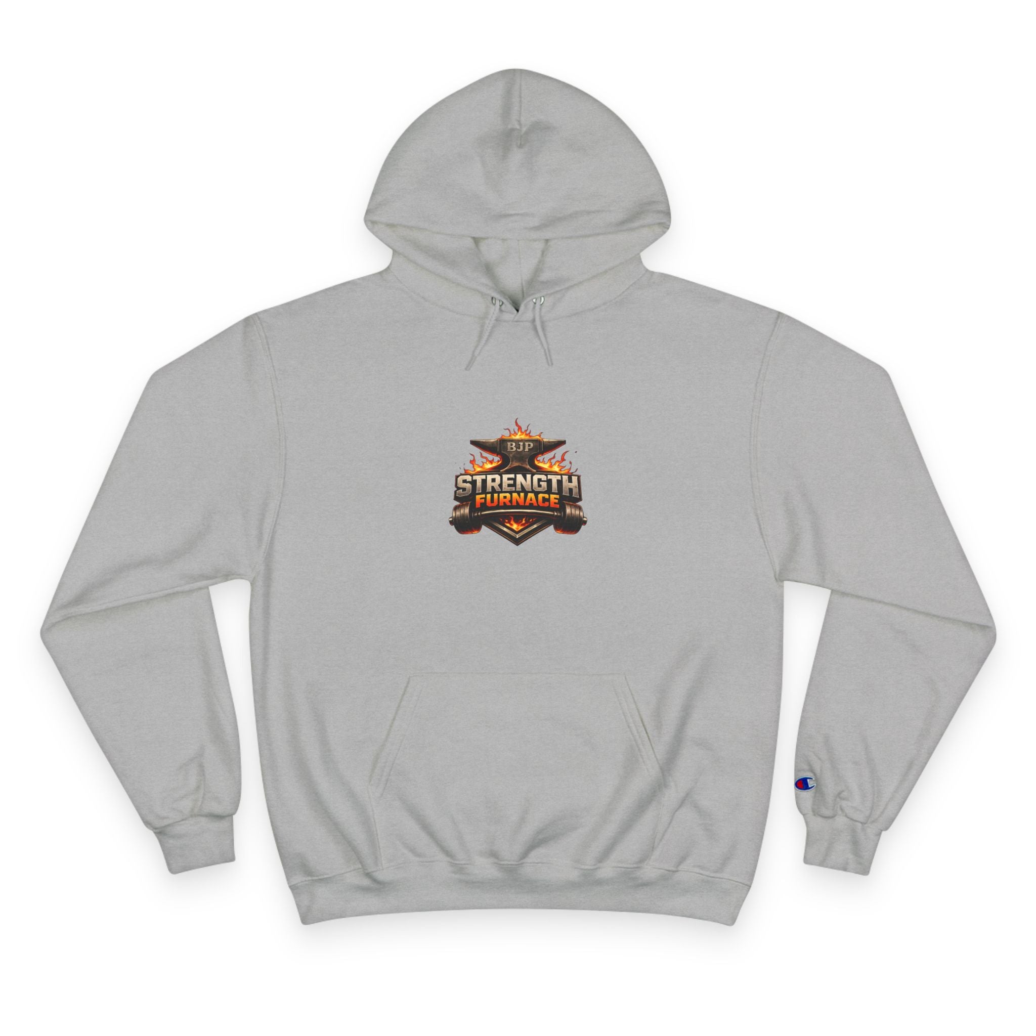 Strength Furnace Hoodie — Flaming Skull Barbell Gym Sweatshirt